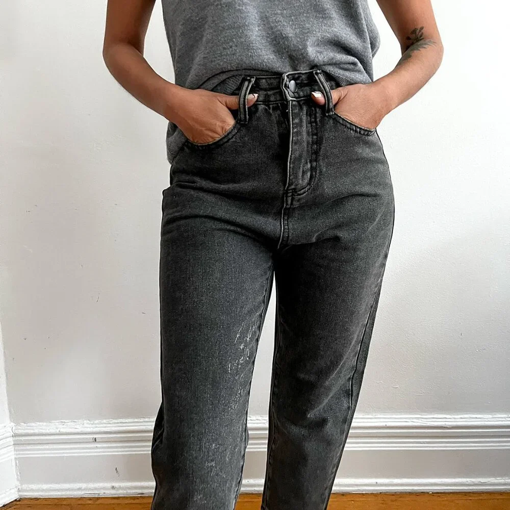 Boyfriend High Rise Washed Black Jeans • Relaxed Fit • Non-Stretch